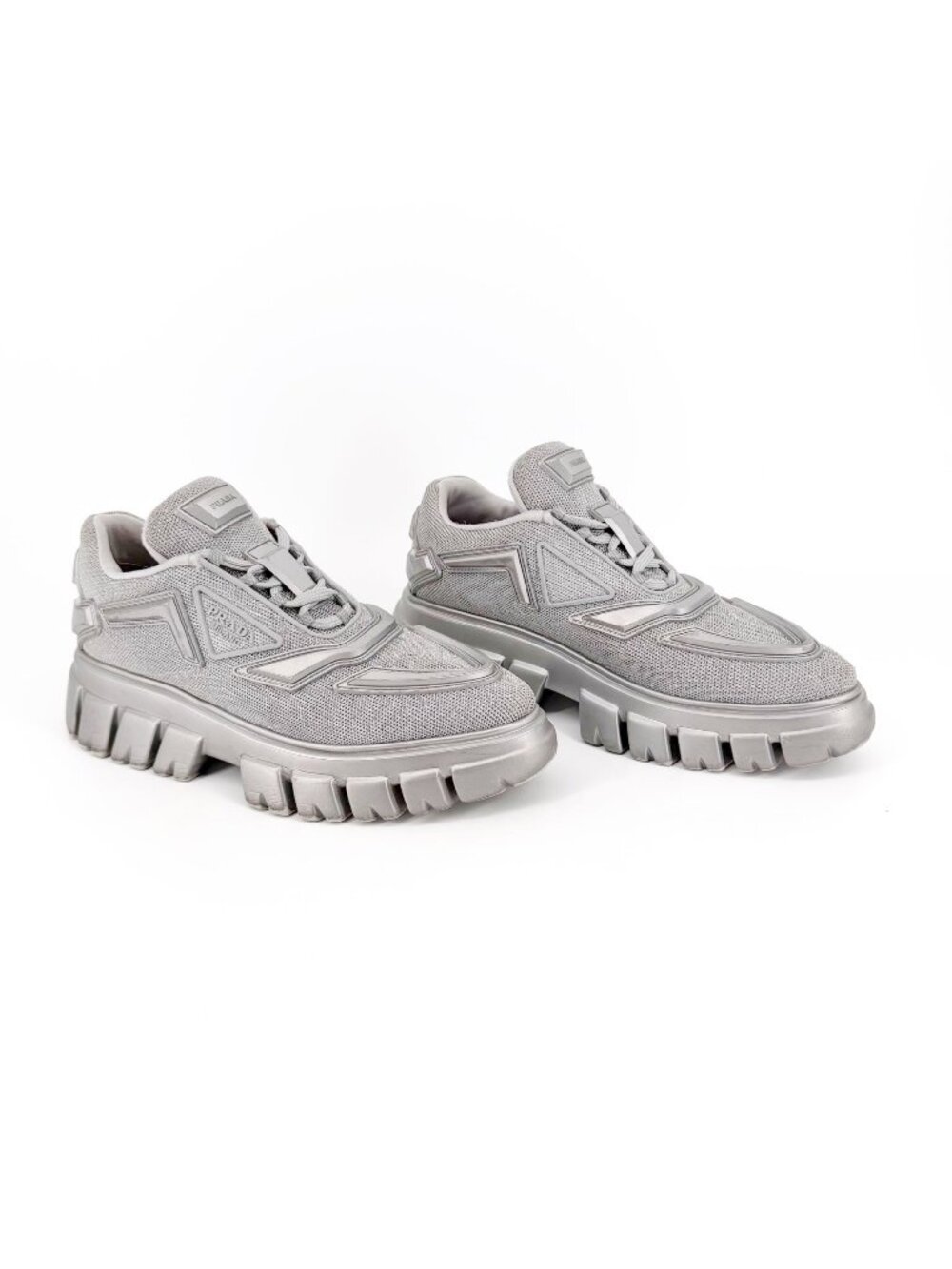Prada Monolith Evolution Pointed Platform Sneakers Silver Size 38.5 US 8.5 Women